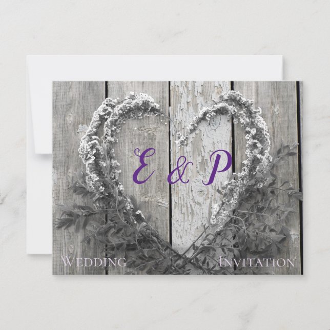 Elegant B&W flower heart rustic barn wood wedding (Front)