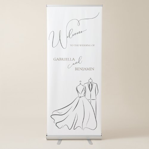 Elegant BW Tux  Dress Line Art Wedding Welcome Retractable Banner