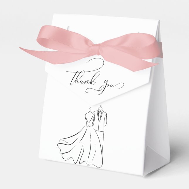 Elegant B&W Tux & Dress Thank You Wedding Favor Boxes (Front Side)