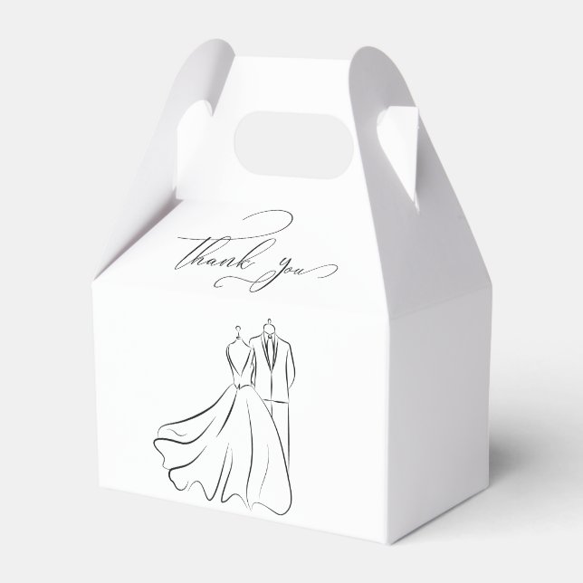 Elegant B&W Tux & Dress Thank You Wedding Favor Boxes (Front Side)