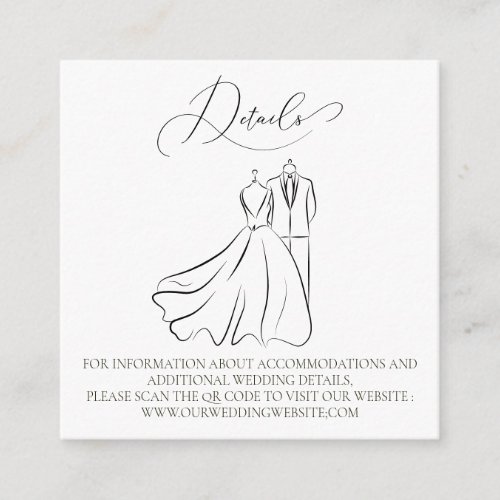 Elegant BW Tux  Dress Wedding QR Code Details Enclosure Card