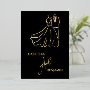 Elegant B&W Wedding Tux & Dress Formal Wedding Foil Invitation