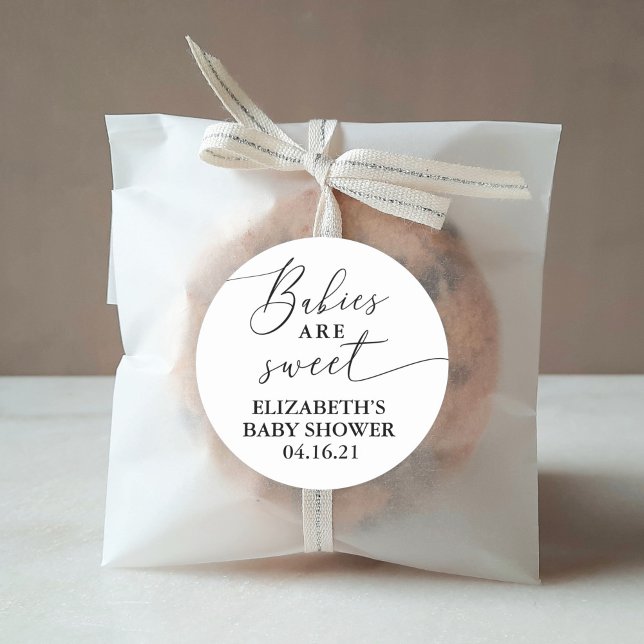 Elegant Babies Are Sweet Baby Shower Favor Classic Round Sticker (Creator Uploaded)