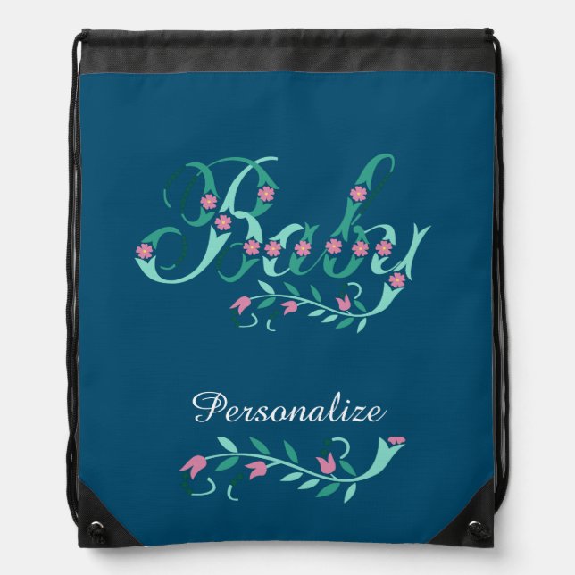 Elegant Baby Bag Flowers Personalized Drawstring (Front)