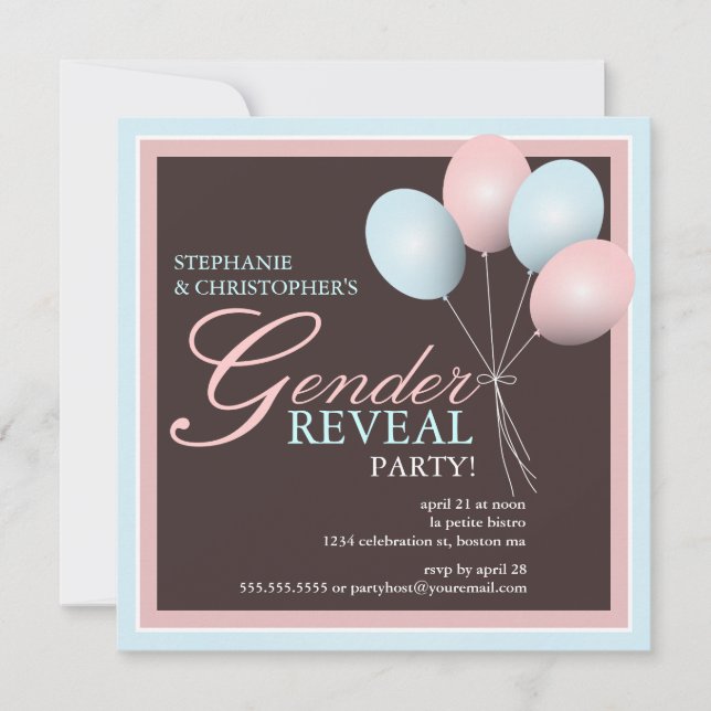 Elegant Baby Balloon Gender Reveal Invitation (Front)