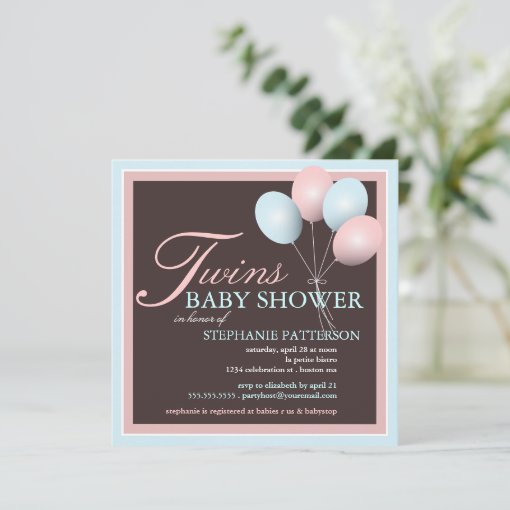 Elegant Baby Balloon Twins Baby Shower Invitation | Zazzle