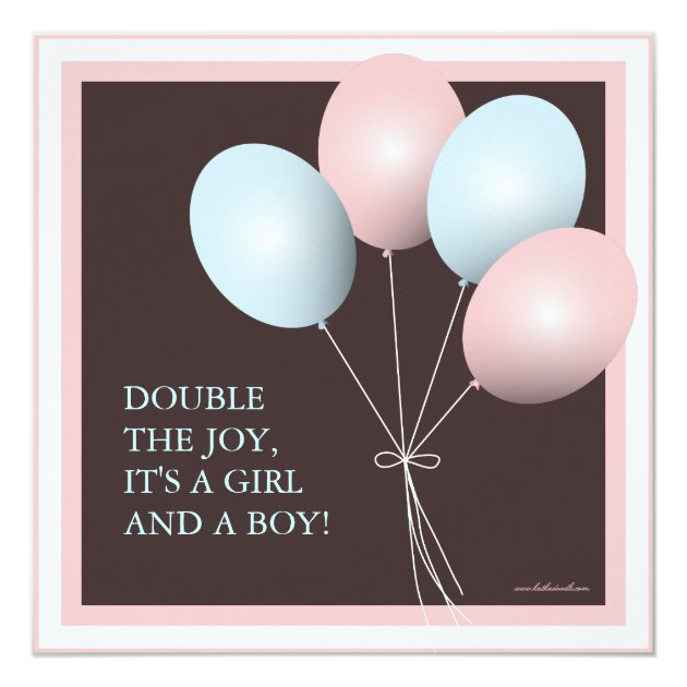 Elegant Baby Balloon Twins Baby Shower Invitation