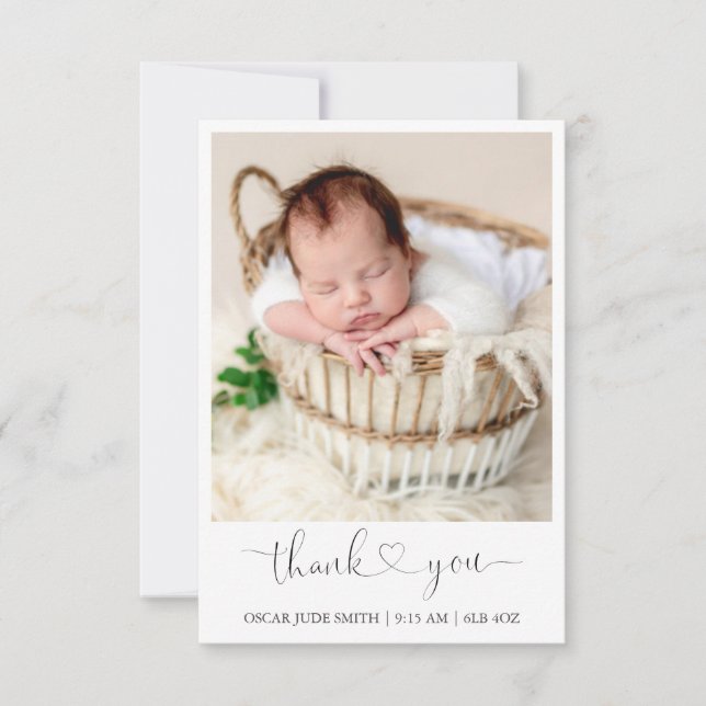Elegant baby birth announcement card with photo (Front)
