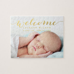 Elegant Baby Birth Announcement Jigsaw Puzzle