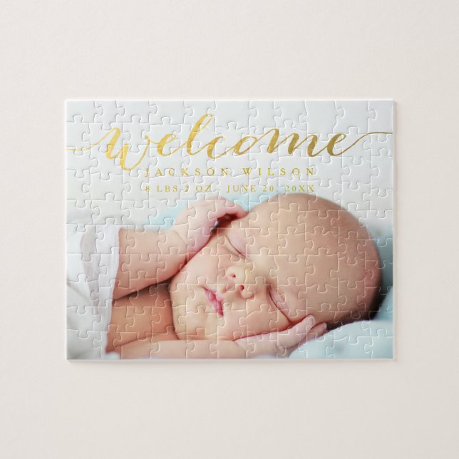 Elegant Baby Birth Announcement Jigsaw Puzzle (Horizontal)