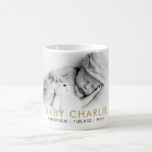 Elegant Baby Birth Stats Announcement Photo  Coffee Mug