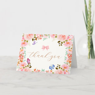 Elegant Baby Bloom Floral Butterfly Baby Shower Letterpress Thank You Card