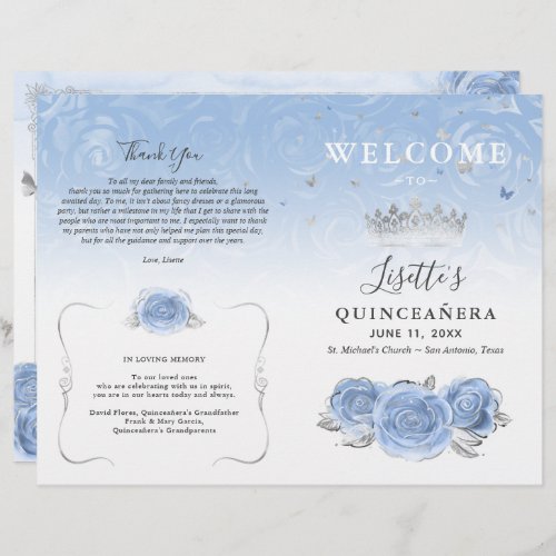 Elegant Baby Blue and Silver Quinceanera Program