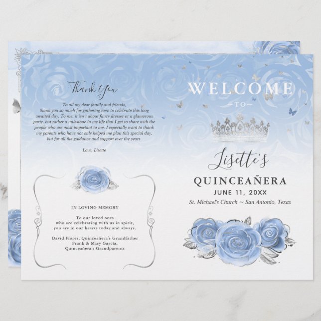 Elegant Baby Blue and Silver Quinceanera Program (Front/Back)