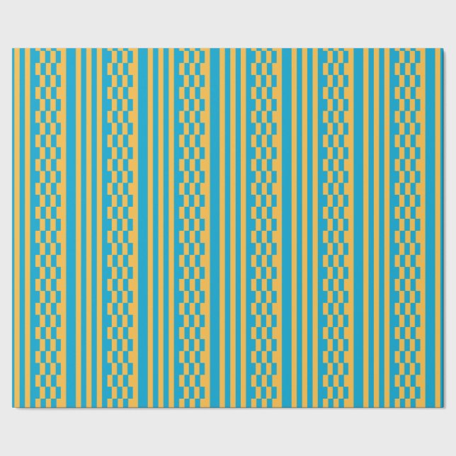Elegant Baby Blue and Yellow Geometric Pattern Wrapping Paper (Seam)