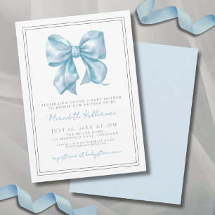Elegant Baby Blue Bow Baby Shower Invitation