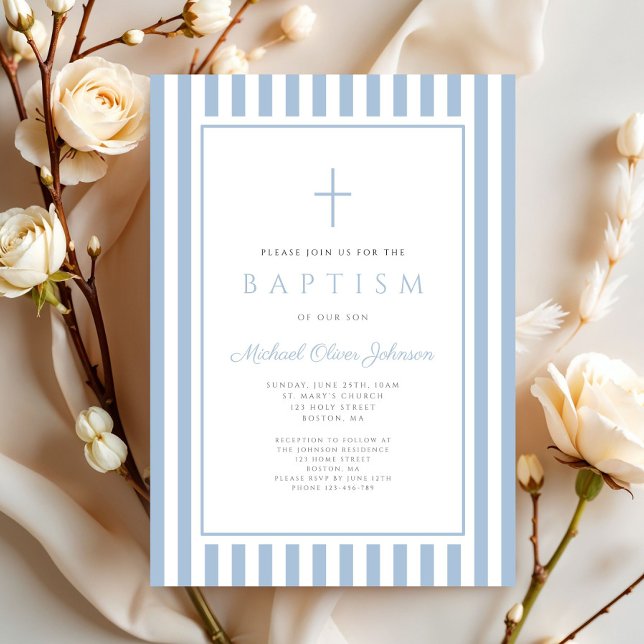 Elegant Baby Blue Boy Baptism Invitation (Elegant Baby Blue Boy Baptism Invitation)