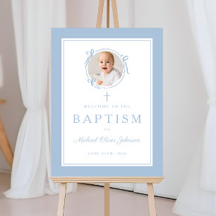 Elegant Baby Blue Boy Baptism Photo Welcome Foam Board