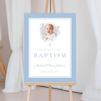 Elegant Baby Blue Boy Baptism Photo Welcome Foam Board