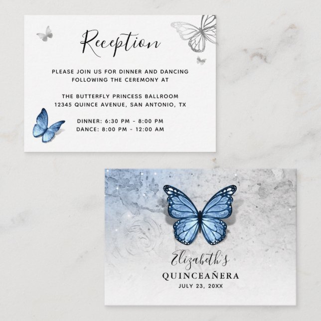 Elegant Baby Blue Butterfly Details Enclosure Card (Front/Back)