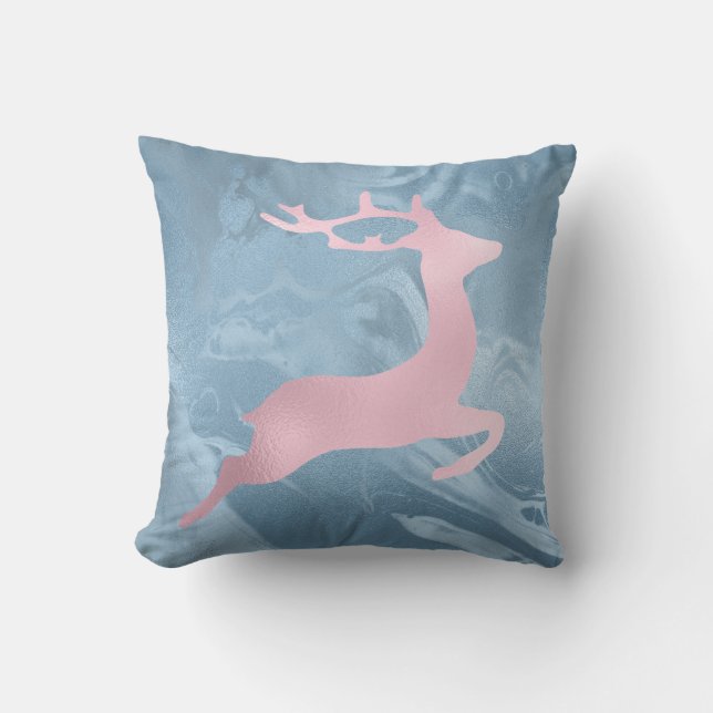 Elegant baby blue Christmas reindeer pattern Throw Pillow (Front)
