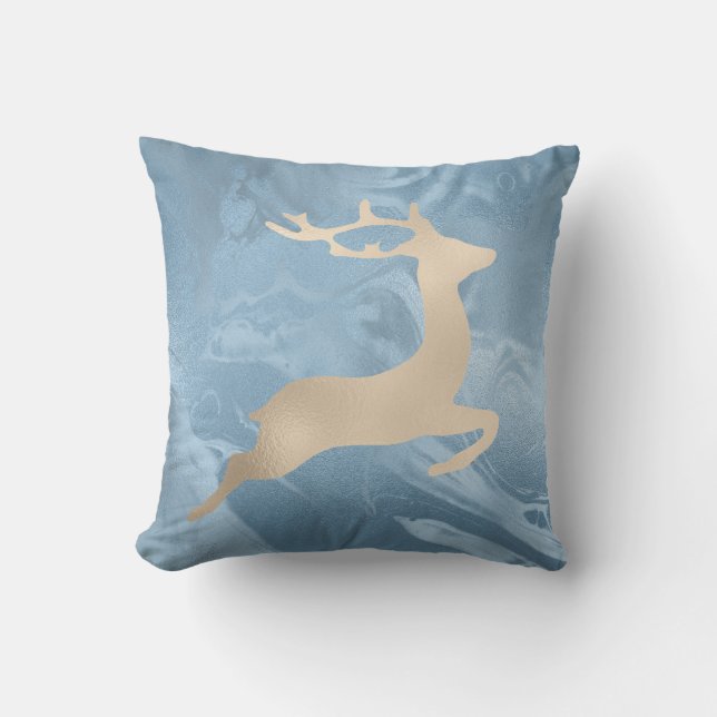 Elegant baby blue Christmas reindeer pattern Throw Pillow (Front)