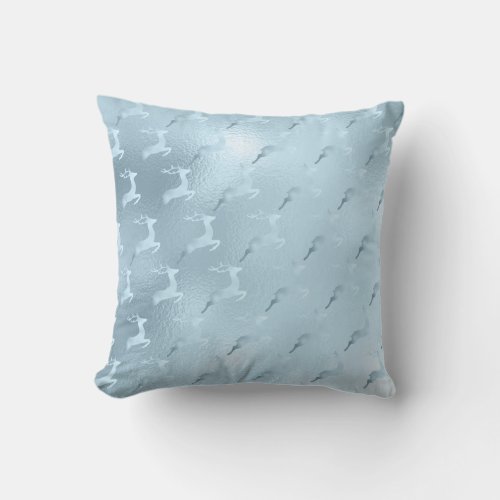 Elegant baby blue Christmas reindeer pattern Throw Pillow