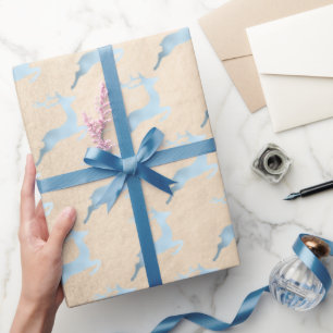 Elegant baby blue Christmas reindeer pattern Wrapping Paper