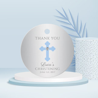 Elegant Baby Blue Cross Baptism/Christening Boy Favor Tags