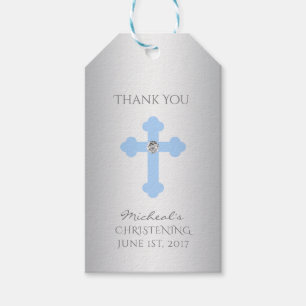Elegant Baby Blue Cross Baptism/Christening Boy Gift Tags