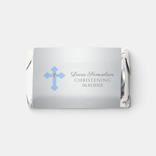 Elegant Baby Blue Cross Baptism/Christening Boy He Hershey's Miniatures (Front)