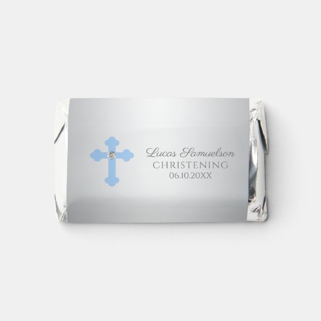 Elegant Baby Blue Cross Baptism/Christening Boy Hershey's Miniatures (Front)
