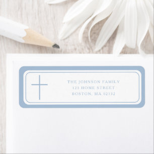 Elegant Baby Blue Cross Boy Baptism Address  Label