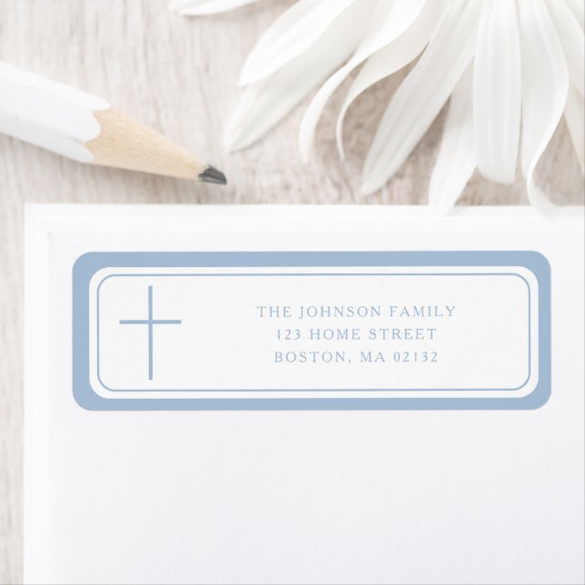 Elegant Baby Blue Cross Boy Baptism Address  Label (Insitu)