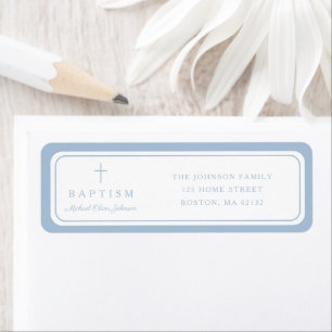 Elegant Baby Blue Cross Boy Baptism Address  Label