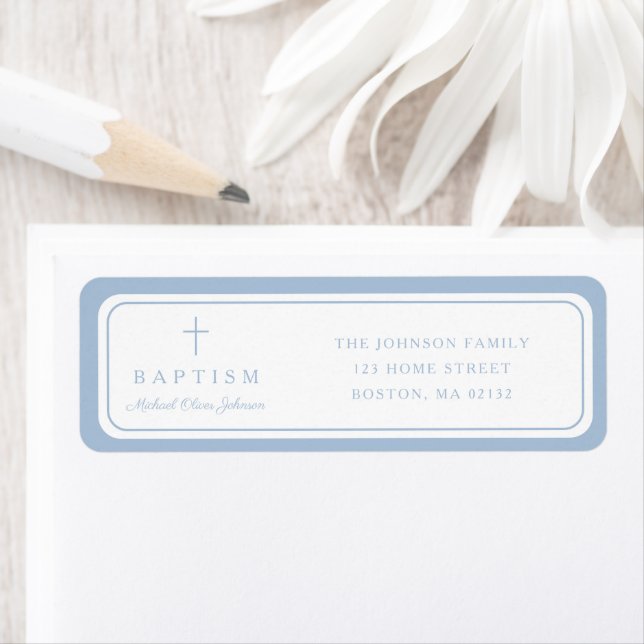 Elegant Baby Blue Cross Boy Baptism Address  Label (Insitu)