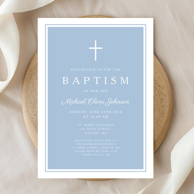 Elegant Baby Blue Cross Boy Baptism Invitation (Elegant Baby Blue Cross Boy Baptism Invitation)
