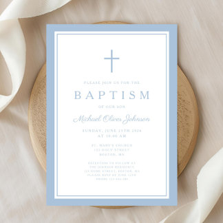 Elegant Baby Blue Cross Boy Baptism Invitation
