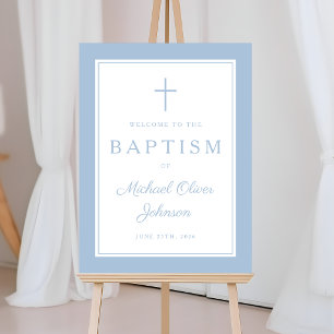 Elegant Baby Blue Cross Boy Baptism Welcome Foam Board