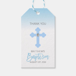 Baptism Gift Tags Enclosures Zazzle Elegant Baby Blue Cross Thank You Baptism Boy Gift Tags