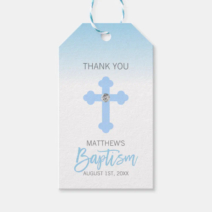 Thank You Tags Christening Tags Baptism Holy Communion Blue Cross Roses Wreath 