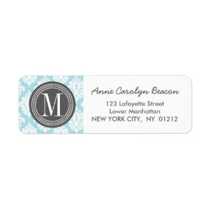 Elegant Baby Blue Damask Personalized Label