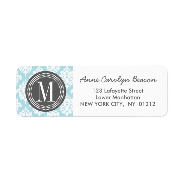 Elegant Baby Blue Damask Personalized Label (Front)