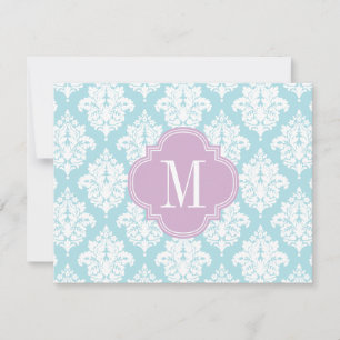 Elegant Baby Blue Damask Personalized Note Card