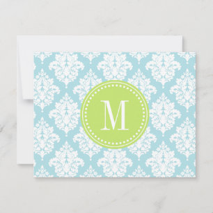 Elegant Baby Blue Damask Personalized Note Card