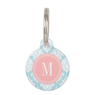 Elegant Baby Blue Damask Personalized Pet ID Tag