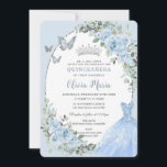 Elegant Baby Blue Floral Dress Silver Quinceañera Invitation<br><div class="desc">Personalize this soft baby blue floral Quinceañera / Sweet 16 birthday invitation easily and quickly. Simply click the customize it further button to edit the texts, change fonts and fonts colors. Featuring pretty pastel baby blue flowers, delicate greenery and a glittery baby blue gown. Matching items available in store. (c)...</div>