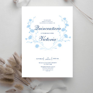 Elegant Baby Blue floral Quinceanera Invitation