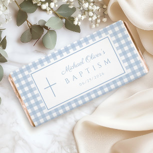 Elegant Baby Blue Gingham Boy Baptism Hershey Bar Favors