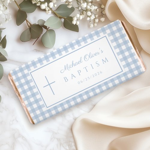Elegant Baby Blue Gingham Boy Baptism Hershey Bar Favors